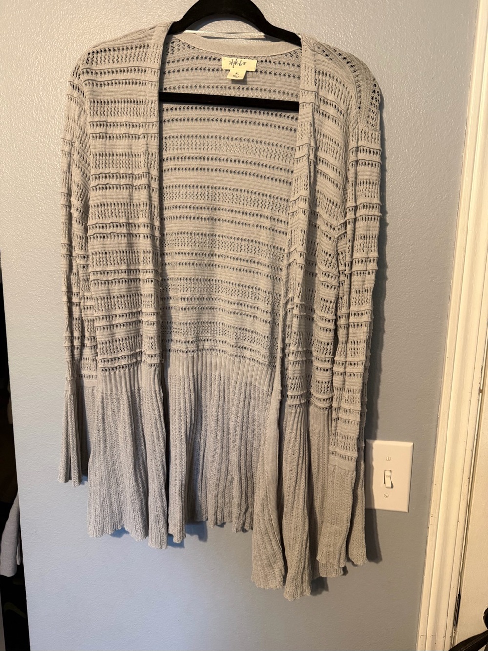 Style & Co. Light Gray Open-Weave Fringe Cardigan